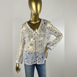 JOIE Sheer Blouse 100% Silk Frazier Top Crème Floral Pullover V Neckline Sz S